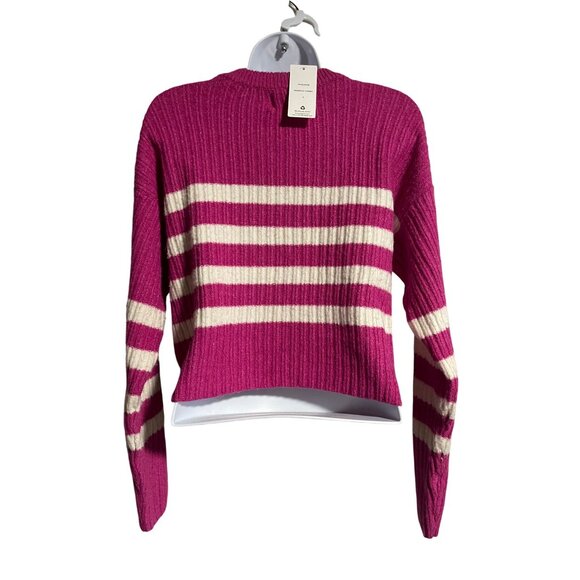 Pink Rose Cropped Magenta Striped Ribbed Knit Sweater Womens Small Pink White - Picture 2 of 6